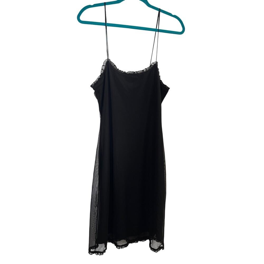 Vintage Ralph Lauren Black Mesh Overlay Slip Dress L 90s Spaghetti Strap Goth
